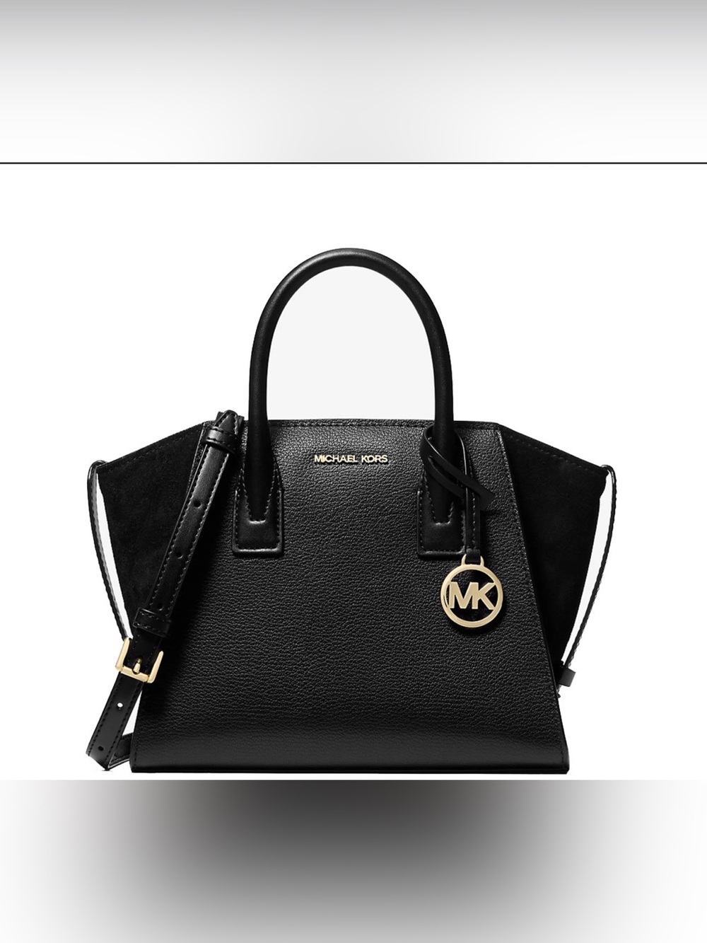 Michael Kors Black Leather Satchel with Gold MK Charm and Top Handles